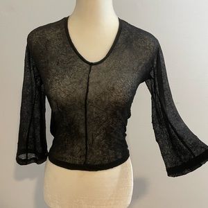 90s goth, witchy, see through black top with 3/4 bell sleeves. Size small.